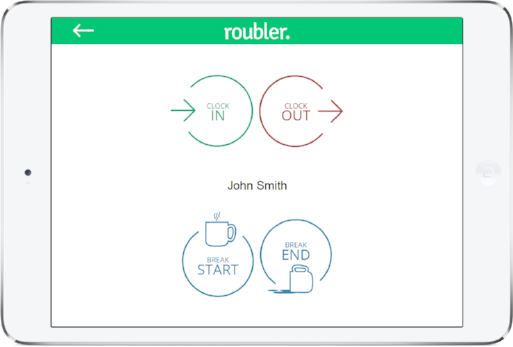 tablet screenshot of roubler interface time and attendance feature